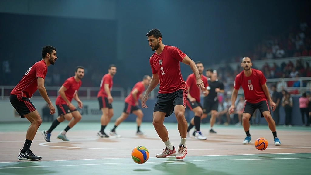 فريق كرة اليد المصري يمارس تمرينات التكتيك والاستراتيجية في الملعب