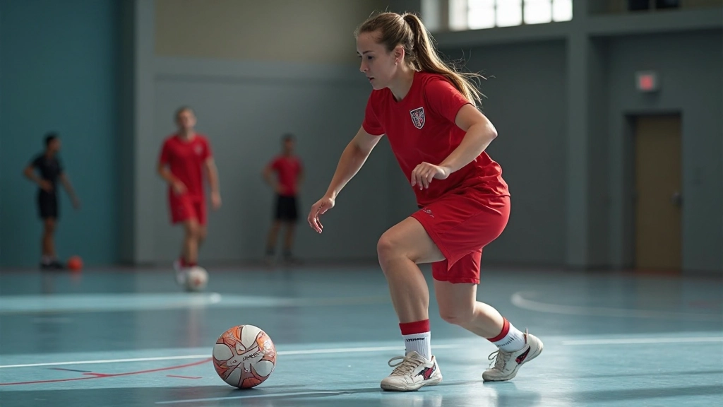 لاعب كرة يد يمارس تمارين التحكم بالكرة والمناورة السريعة في جلسة تدريب متقدمة