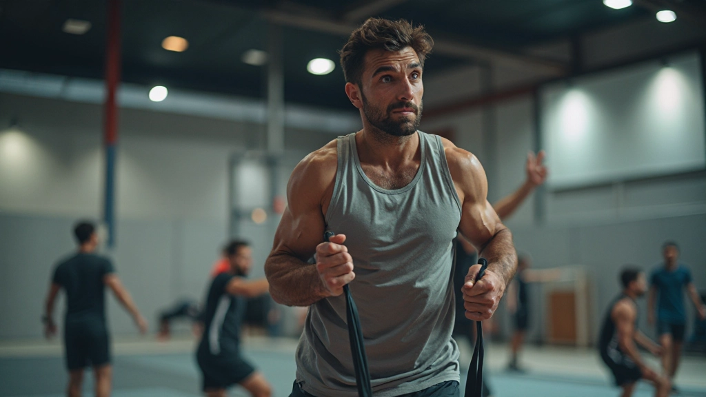 لاعب كرة يد يقوم بتمارين اللياقة البدنية المتخصصة