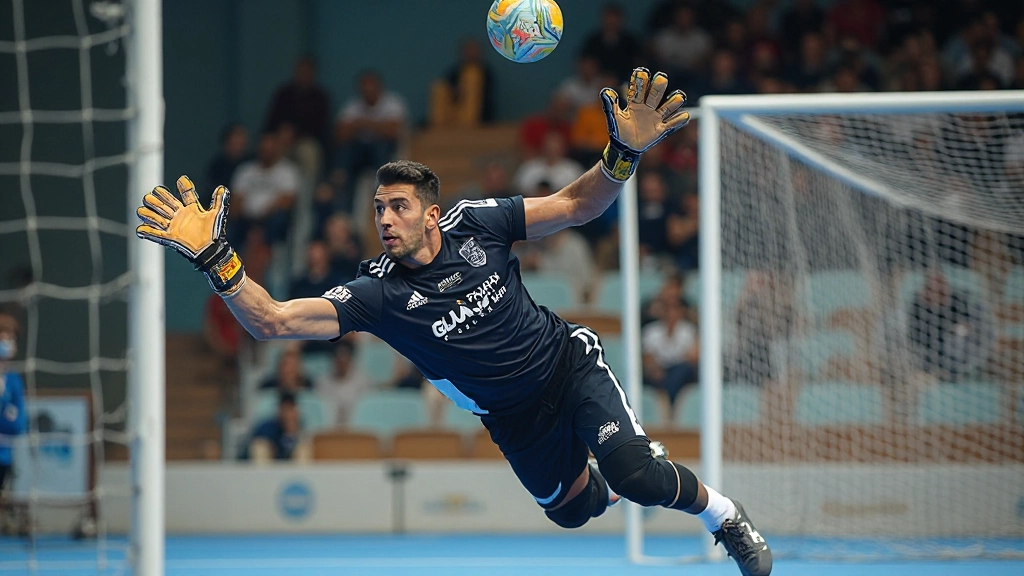 حارس مرمى محترف يقوم بحركة دفاعية في أثناء المباراة